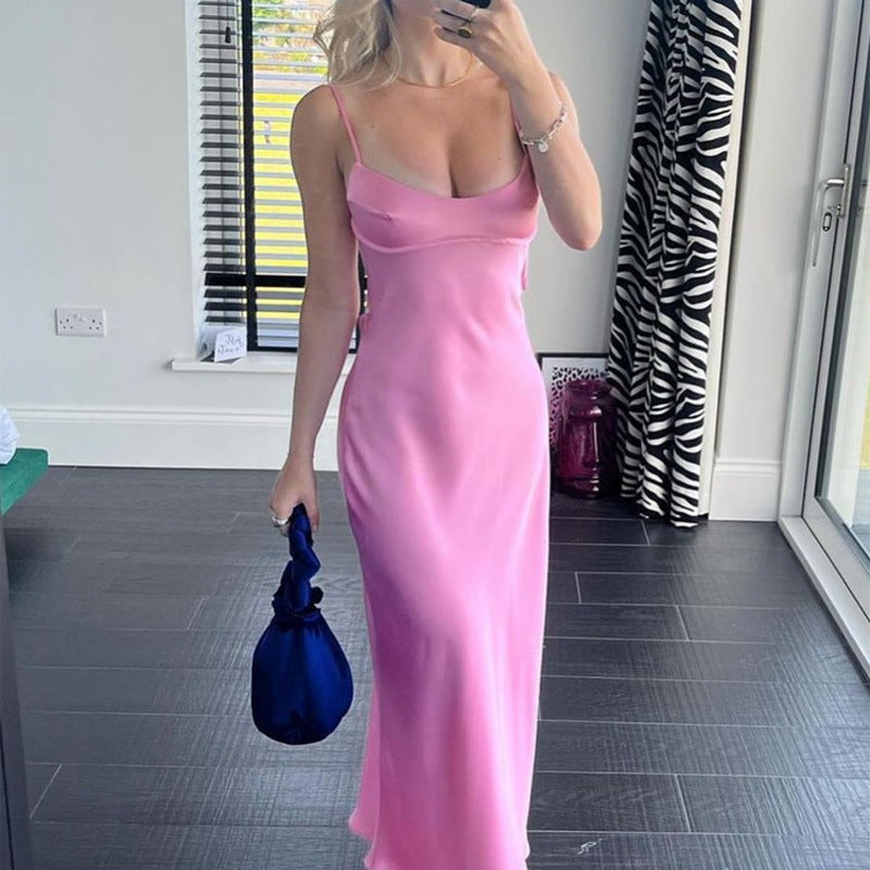 Elegant Backless Satin Slip Dress
